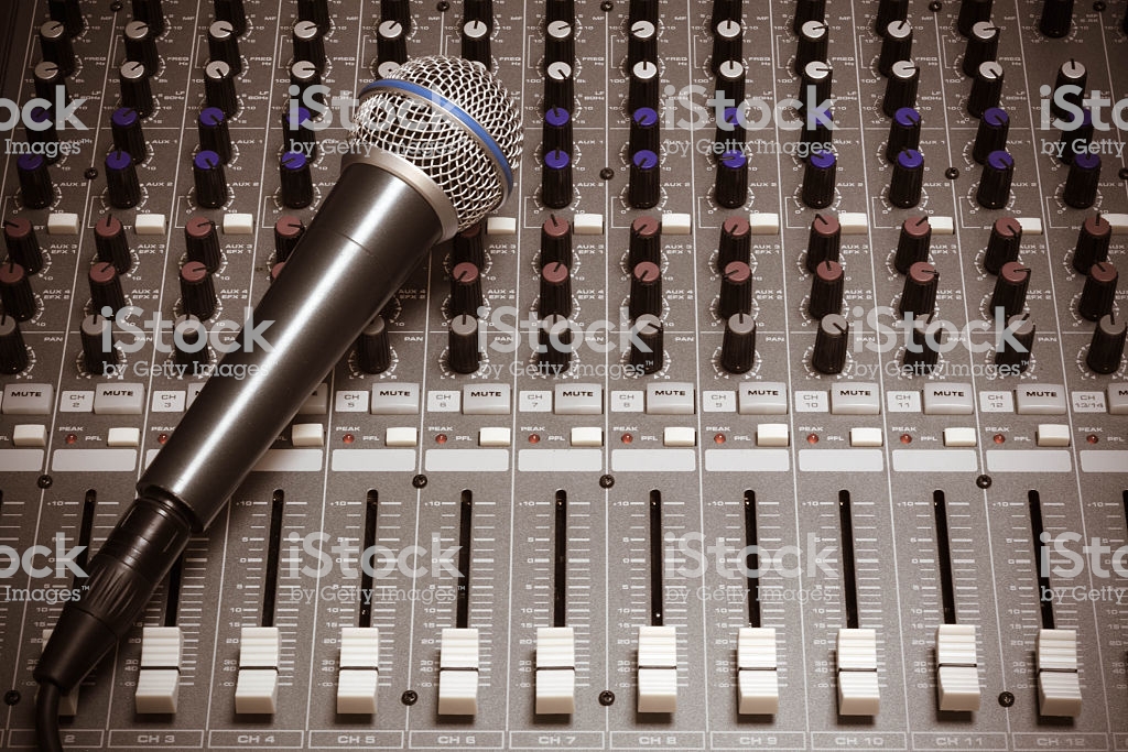 Microphone On Sound Mixer Background Stock Photo Image