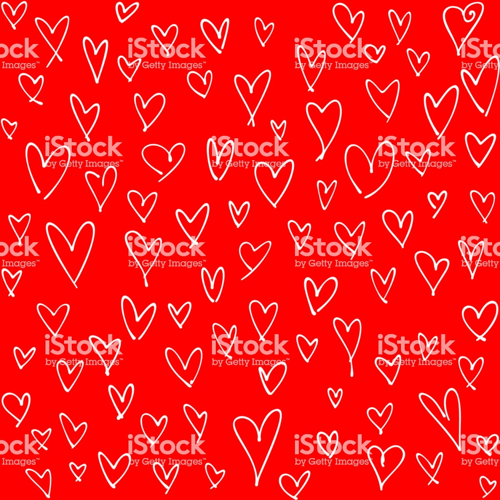 Hand Drawn Hearts Red Seamless Pattern Valentines Mothers Day