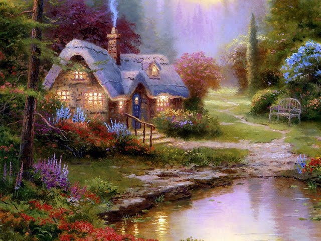 Tale Cottage Dreamy Cottages Paintings By Thomas Kinkade Wallpaper