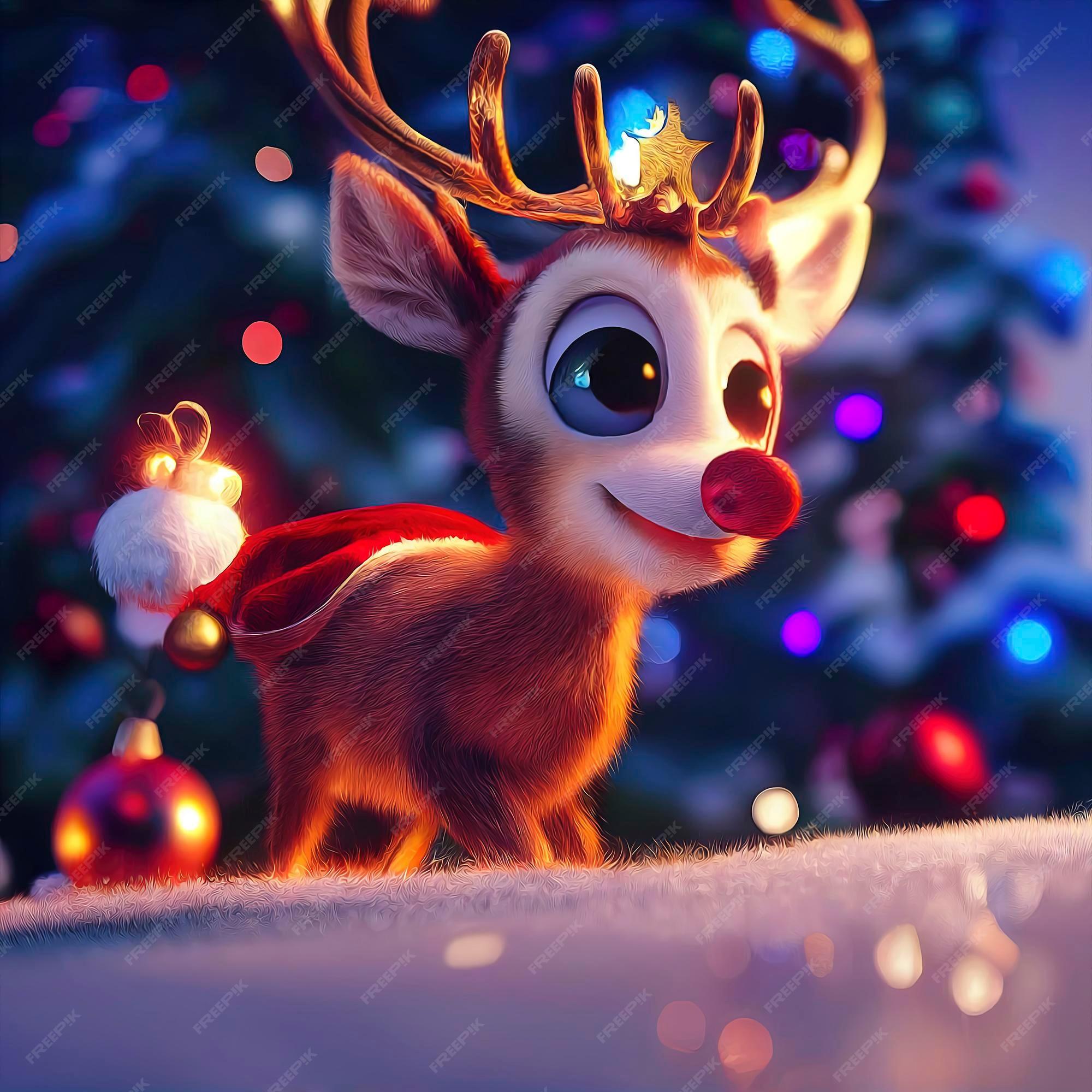 Premium Photo Cute Reindeer In Christmas Landscape