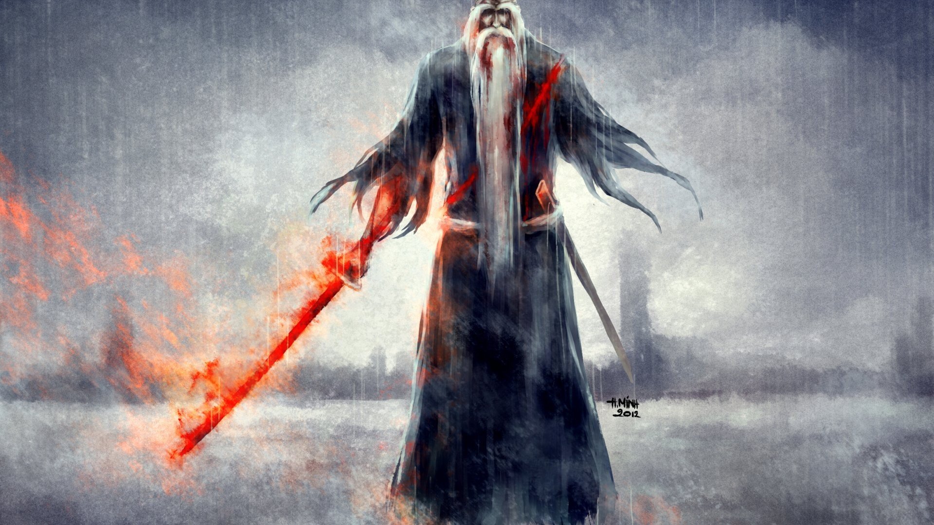 Bleach Genry Sai Shigekuni Yamamoto Rain Nanfe Sword
