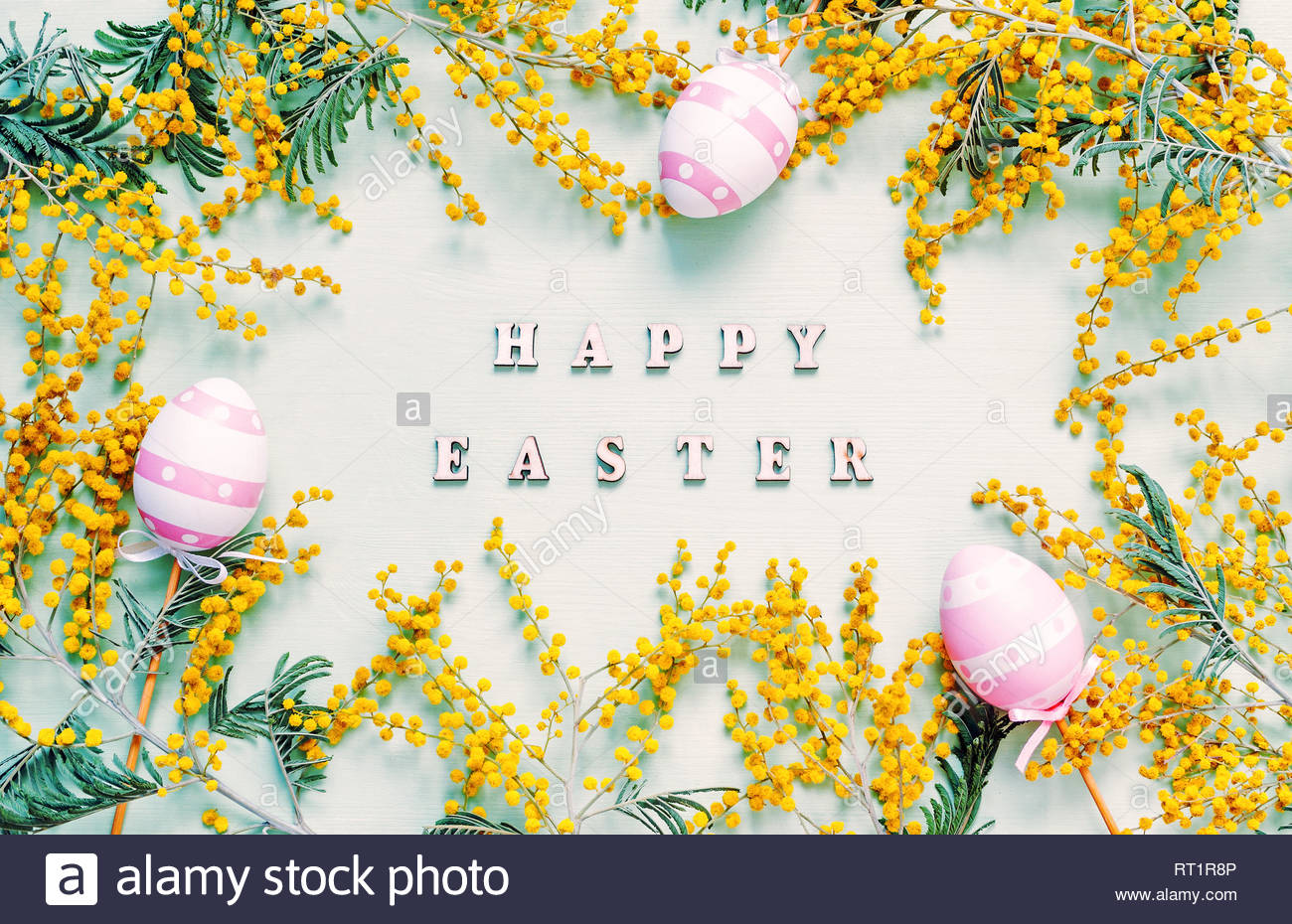 Free download Easter background Easter eggs mimosa flowers and festive ...