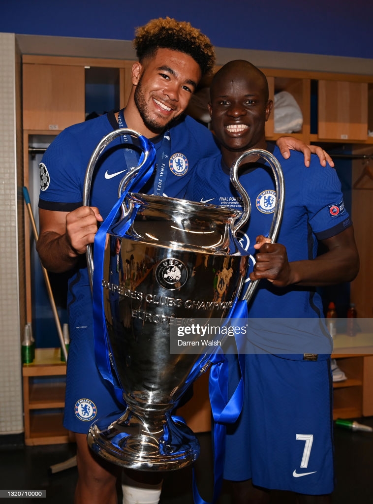 Reece James And N Golo Kante Of Chelsea Pose With The Champions