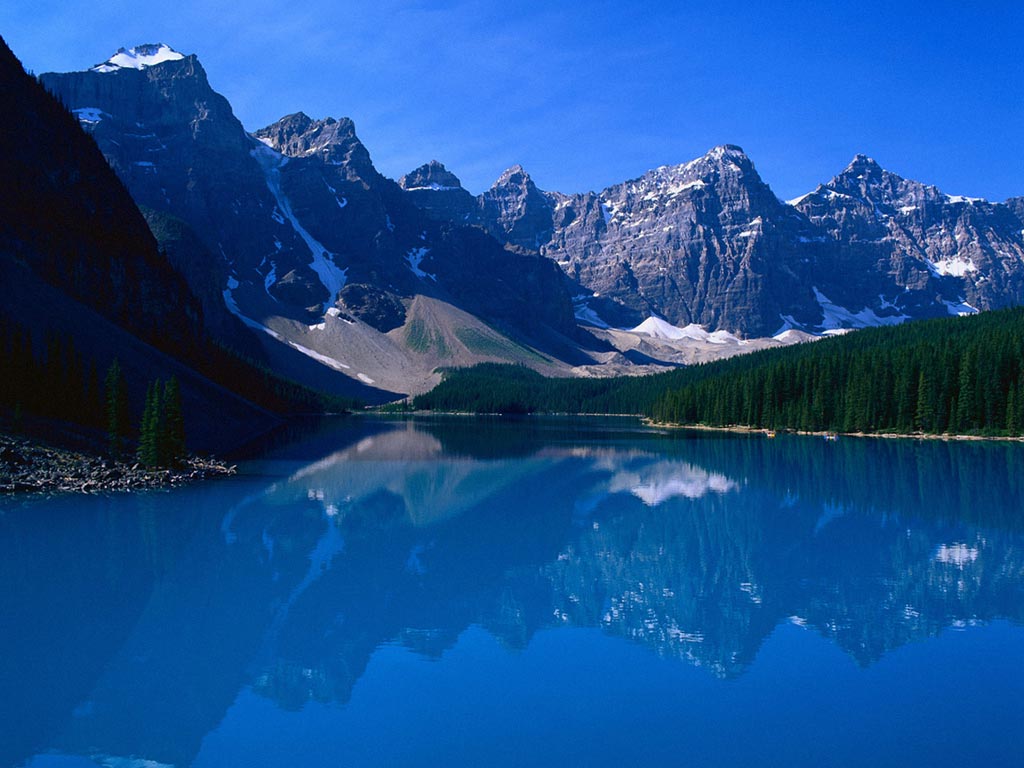 Wallpaper forest blue canada mountains reflection Moraine Lake 1024x768