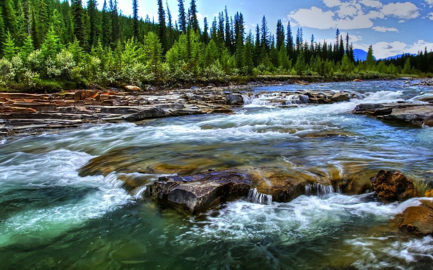 Rushing River Rocks Forest Desktop Pc And Mac Wallpaper