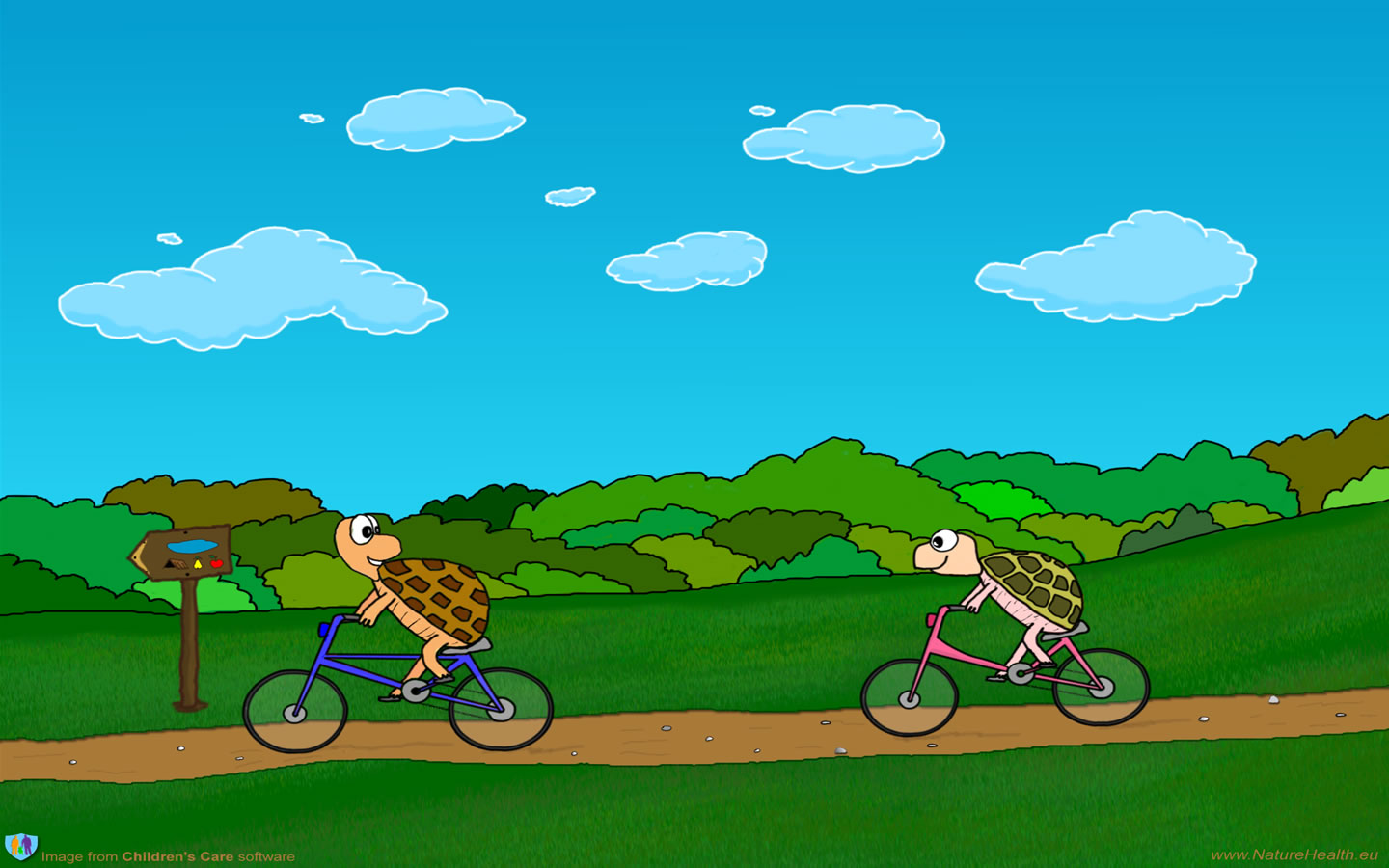 free cartoon wallpaper for children 1440x900 turtles with bicyclesjpg