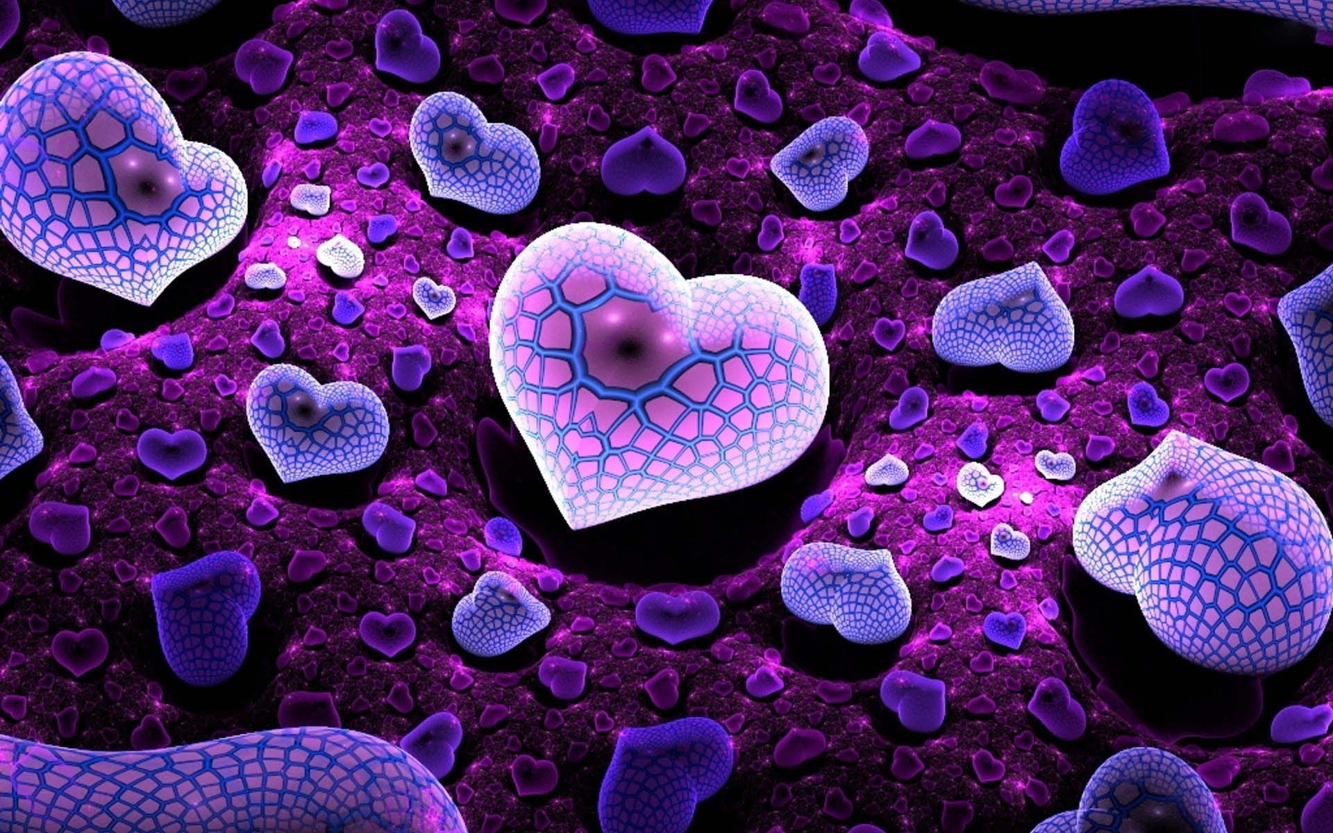 3d Purple Hearts Background Wallpaper Cool Pc