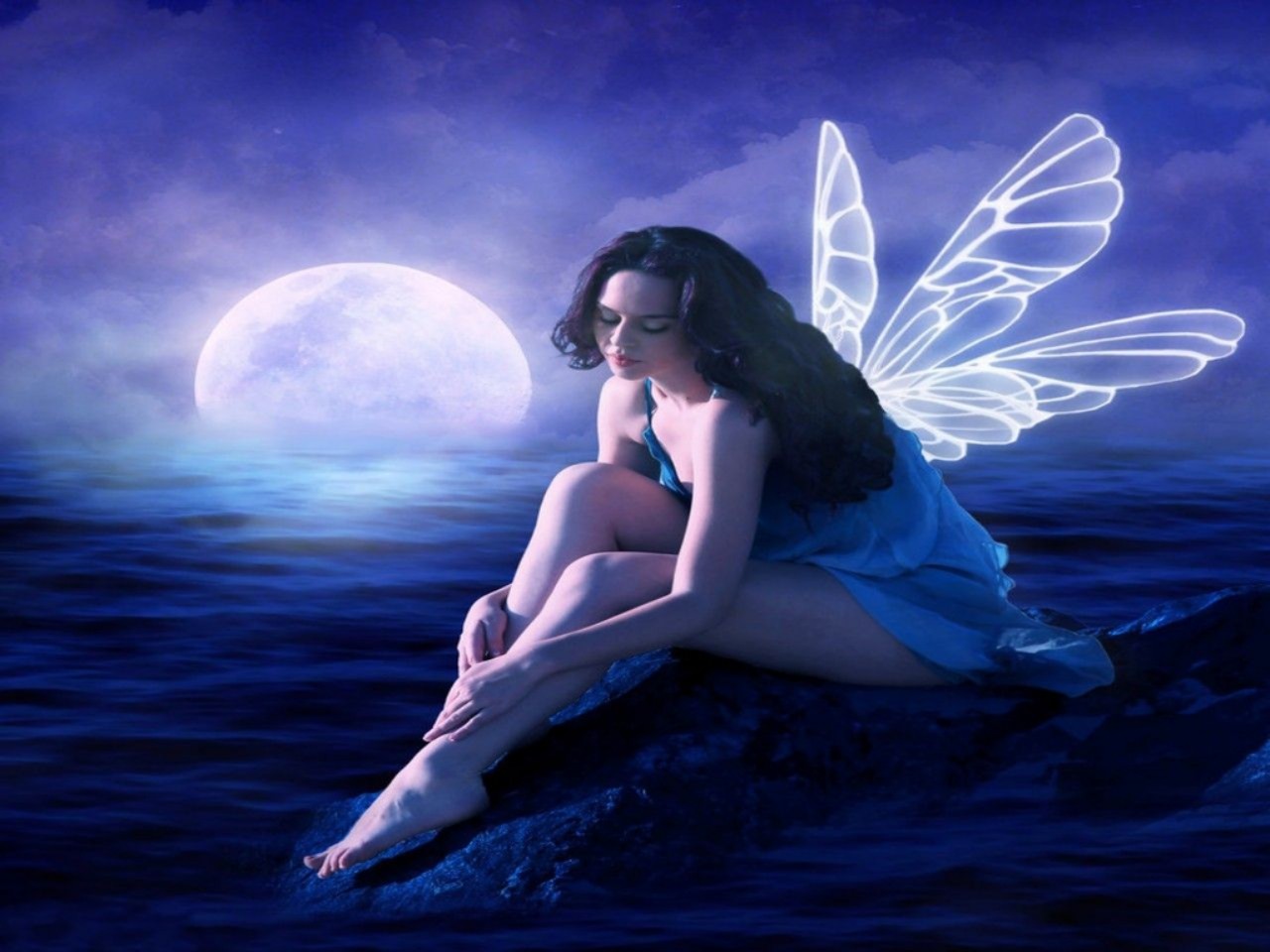 Fantasy Fairy Blue Moon Wallpaper