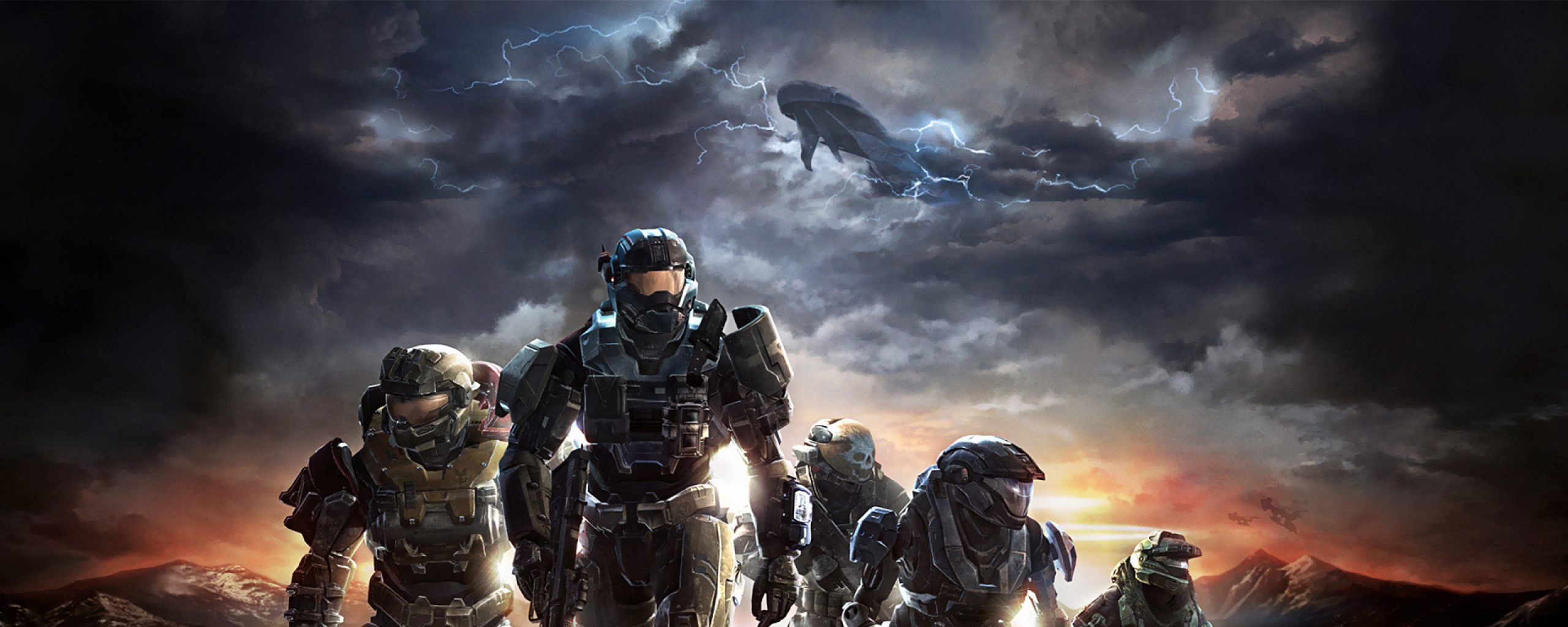 Halo Soldiers Sky Clouds Mountains Wallpaper Background Dual