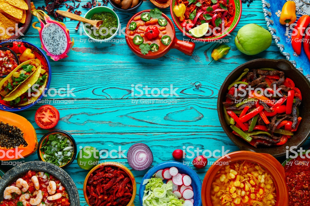 Mexican Food Mix Colorful Background Mexico Stock Photo