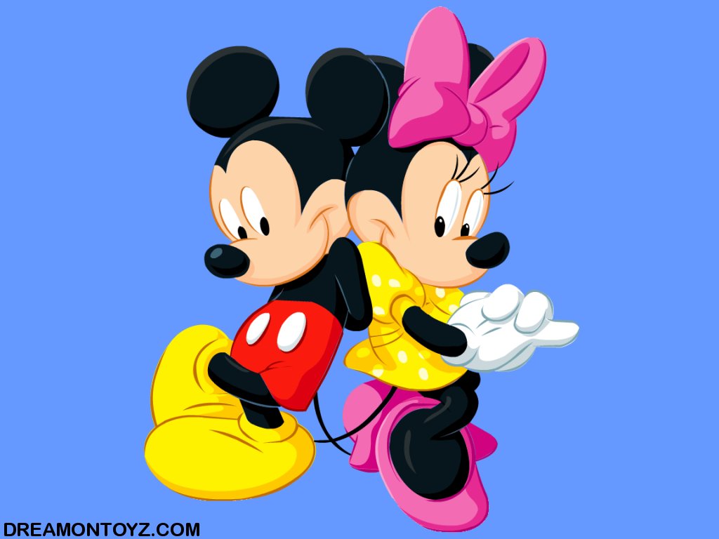 Cartoon Wallpaper Of Mickey Mouse With Minnie On Blue Background