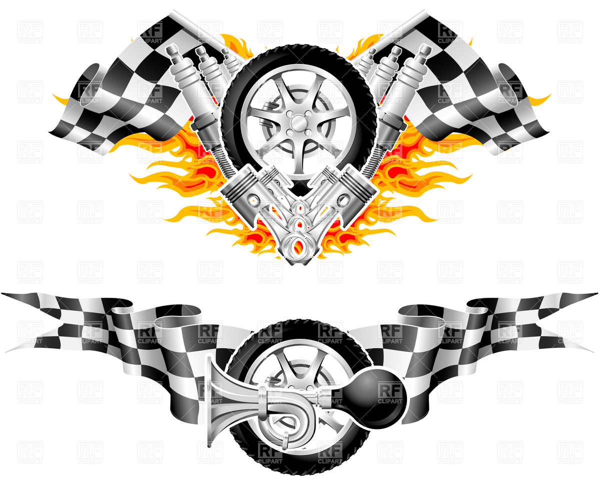 Sports Race Emblem with fire and checkered flag download royalty free 1200x981