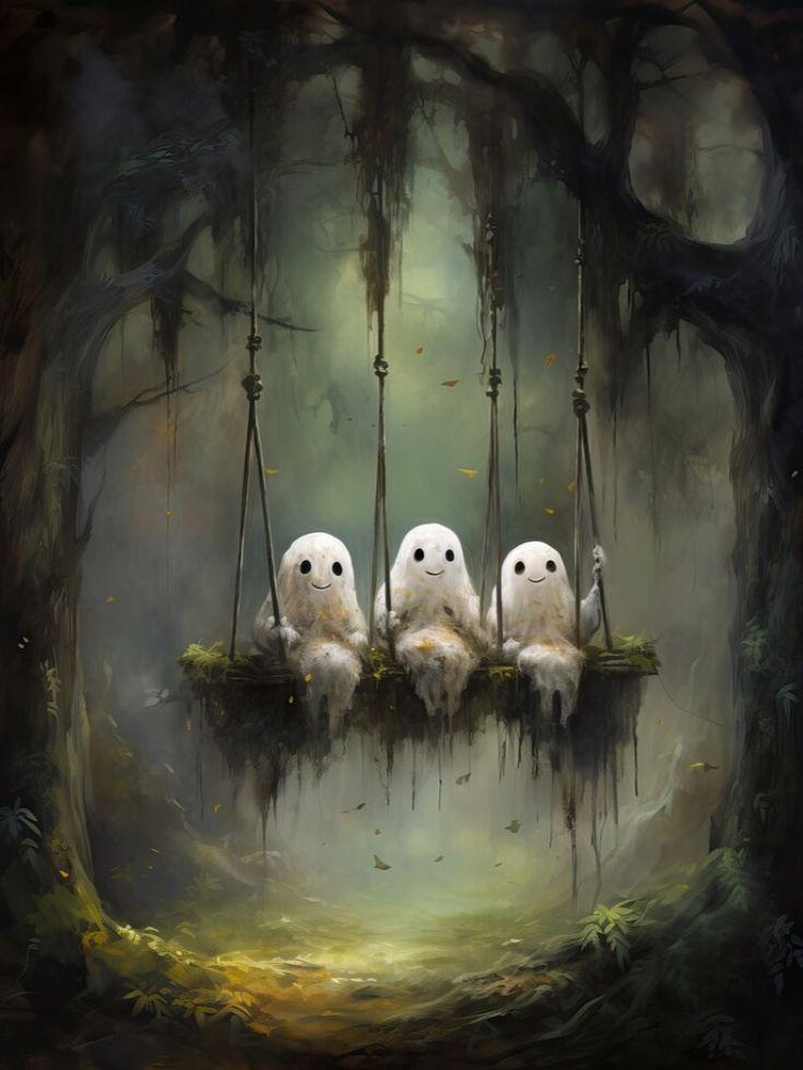 Cute Ghost Painting Victorian Gothic Horror Creepy In
