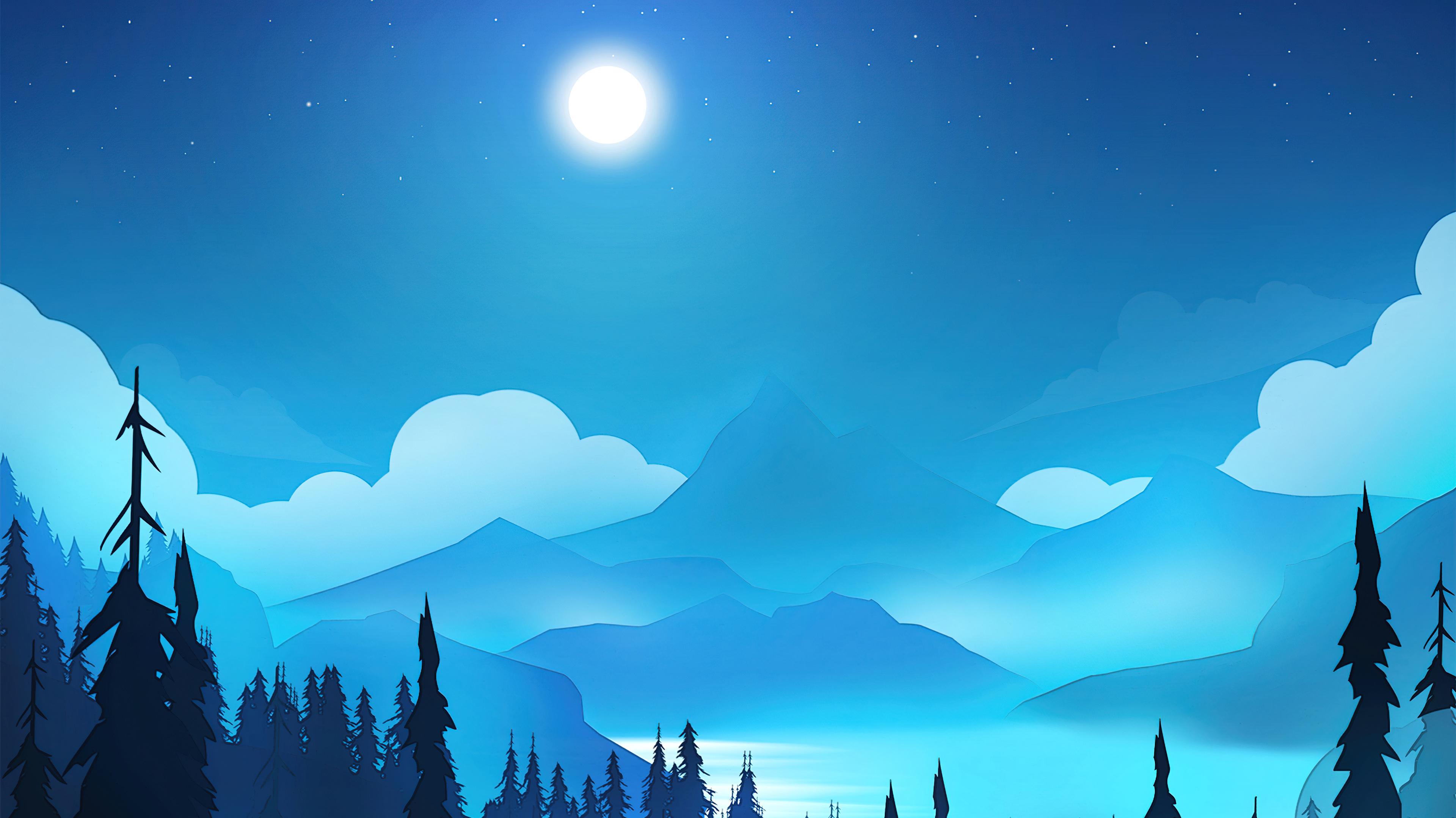 Moon Light Night Sky Scenery Art Wallpaper 4k
