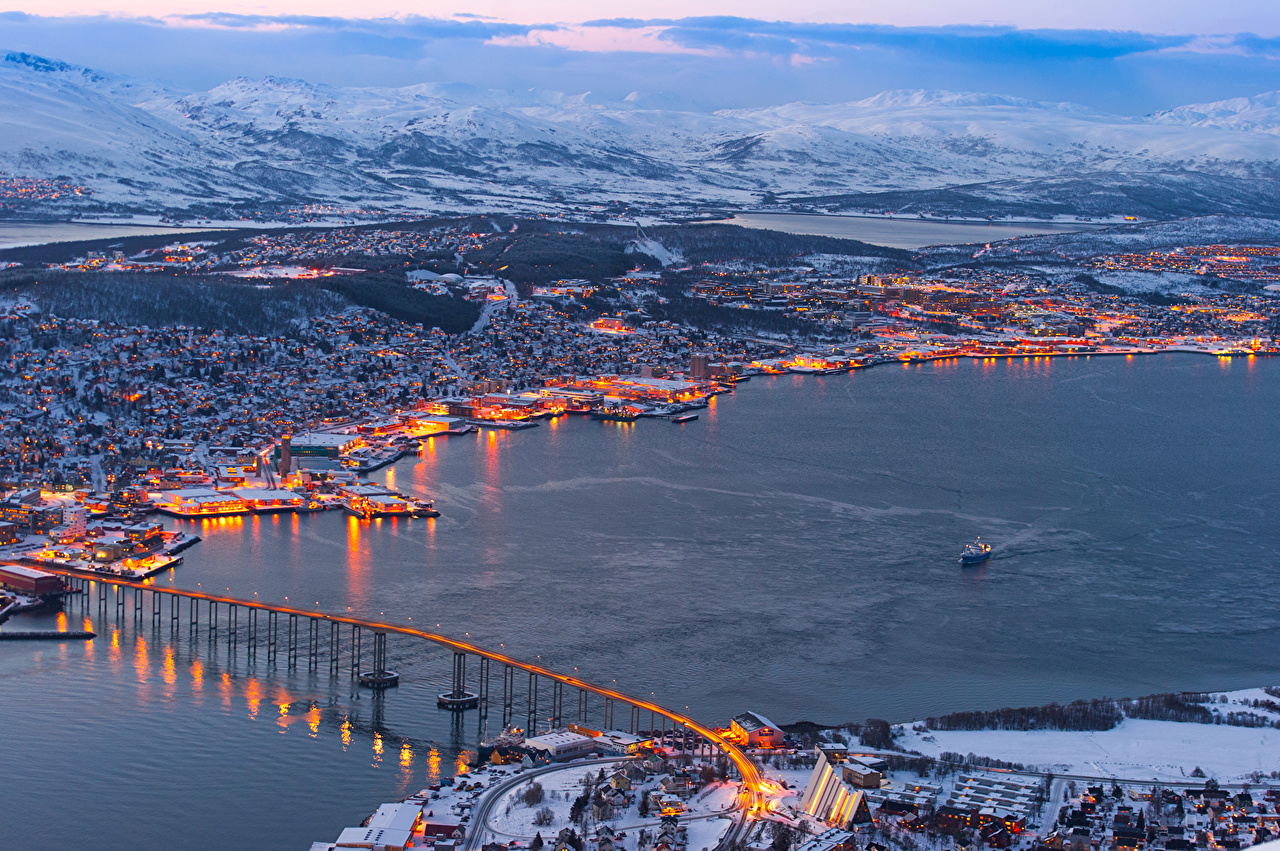 Wallpaper Norway Tromso Nature Winter Bridges Scenery Rivers Cities