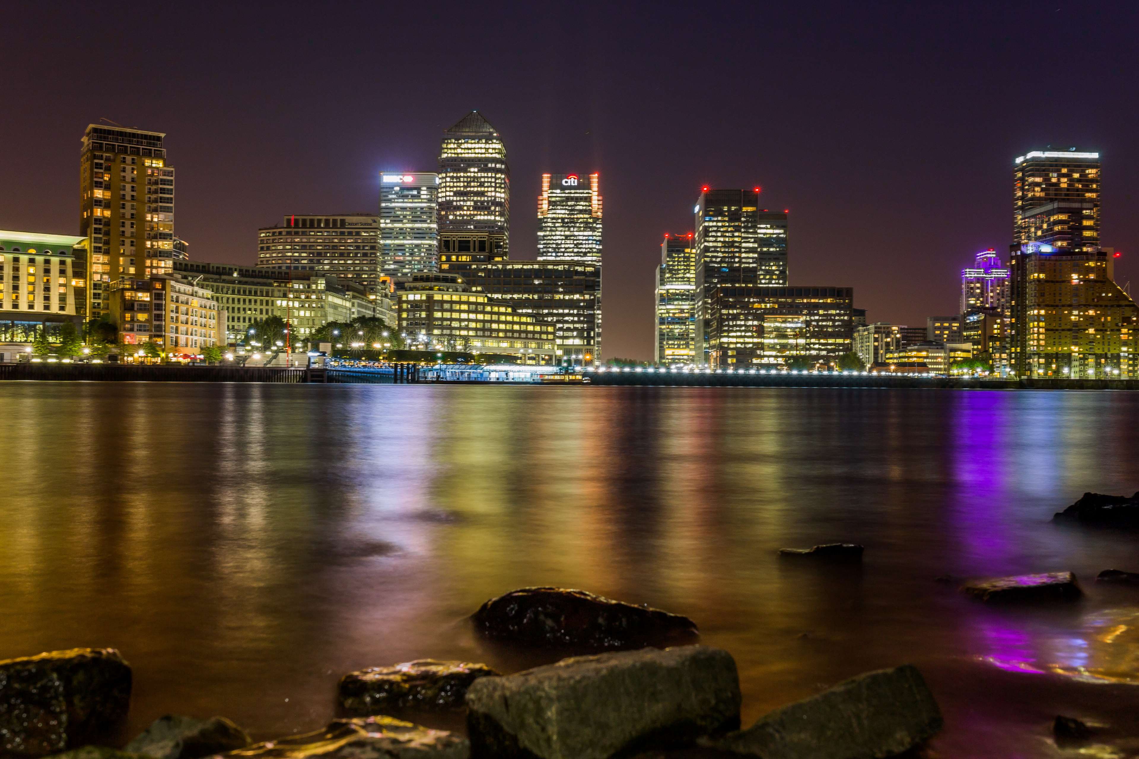 Buildings City Lights Cityscape Night Reflection River Skyline Urban Water Wallpaper
