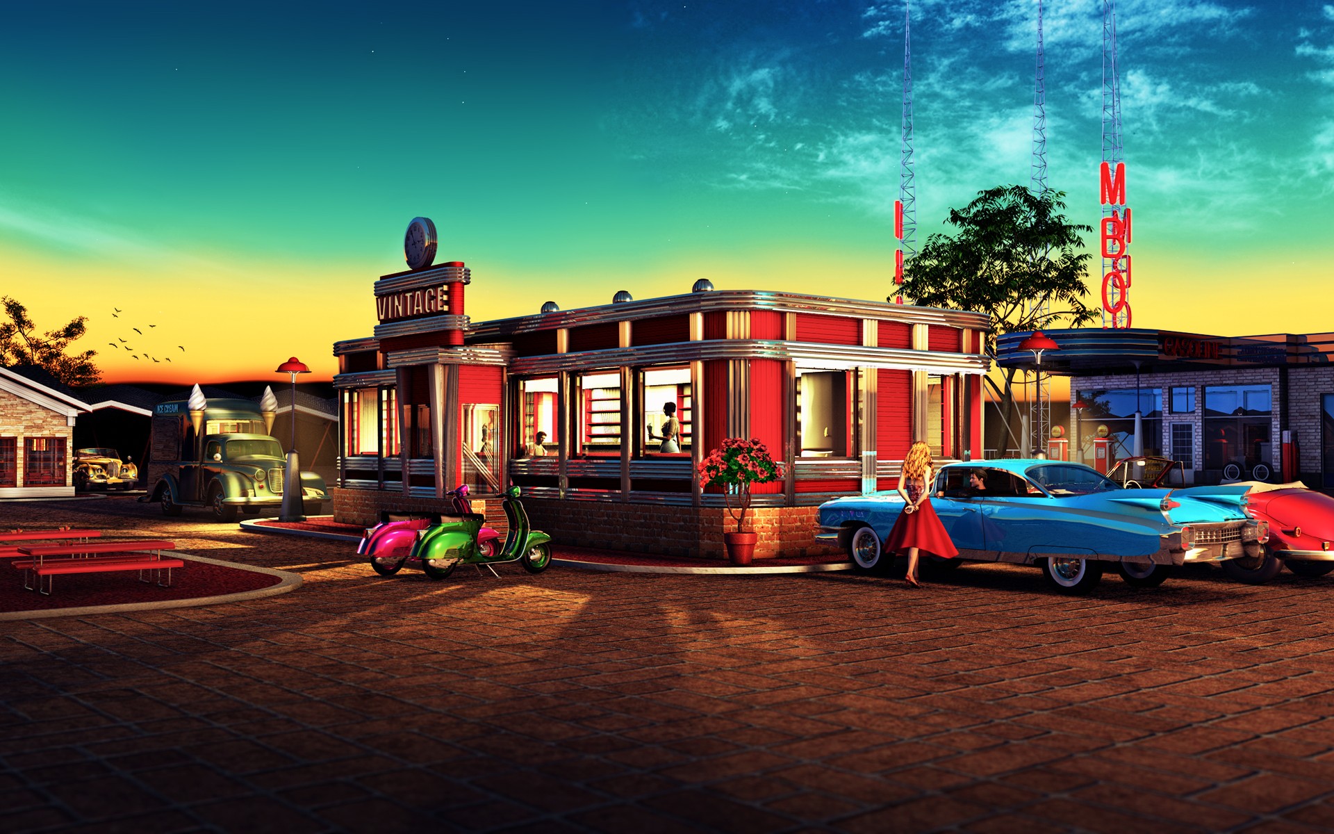 Restaurant Classic Car S Retro Wallpaper Background