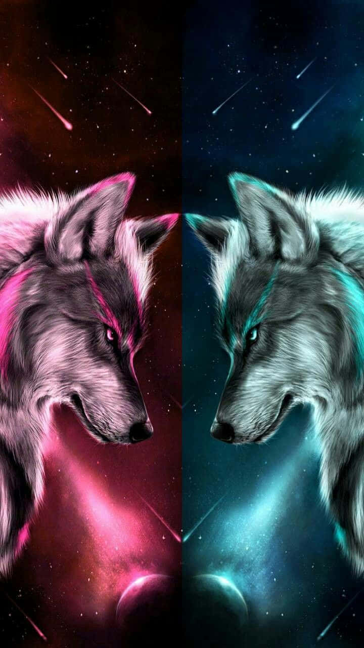 A Remarkable Duality Of Wolf With Both Fire And Water Wallpaper
