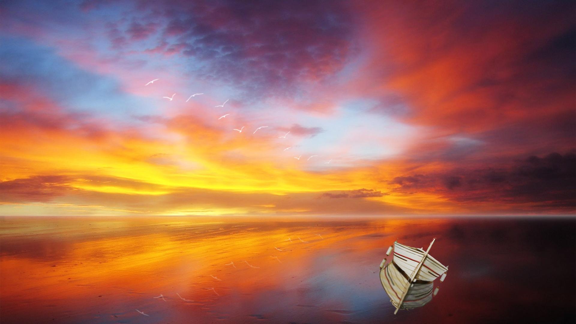 1920x1080 Sea and red cloud at dusk desktop background wide wallpapers