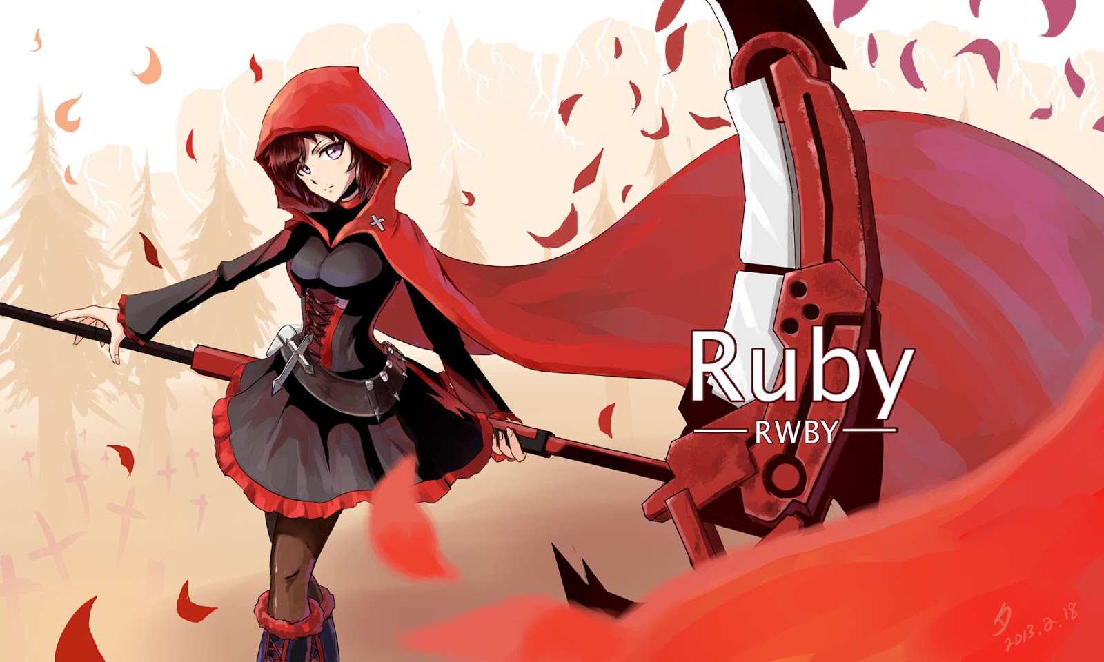 Rose Red Rwby Death Scythe Girls Cape Anime HD Wallpaper Desktop