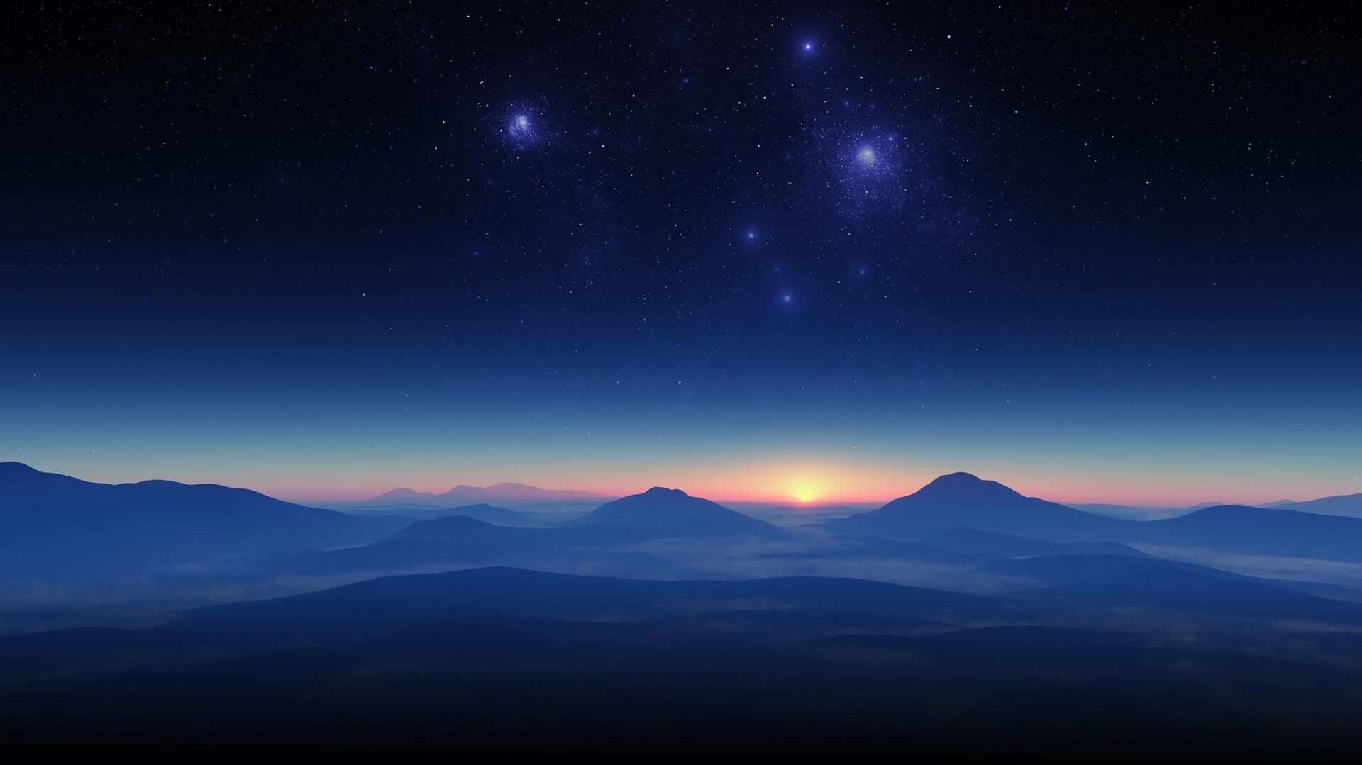 Night Sky Stars Sunrise Horizon Scenery HD Wallpaper 8060g