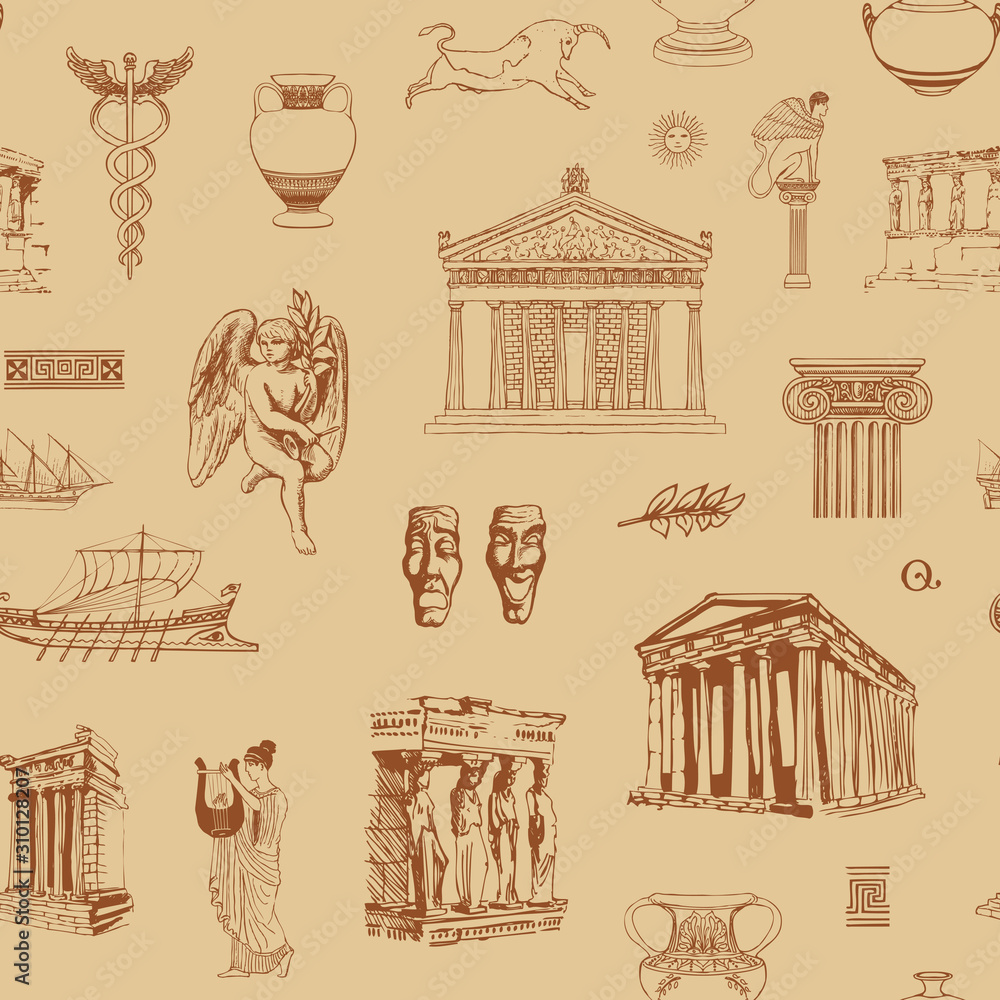 Vector Seamless Pattern On The Theme Of Ancient Greece With