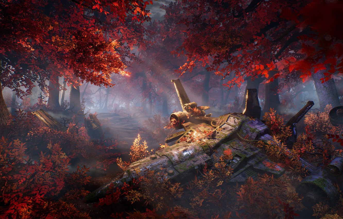 Wallpaper Autumn Forest Trees Ship Art Sci Fi Image For