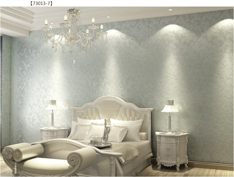 Non Woven Bedroom Wallpaper Textured Glitter Metallic Damask