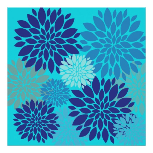 Teal Turquoise Blue Flower Art Floral Print Flowers