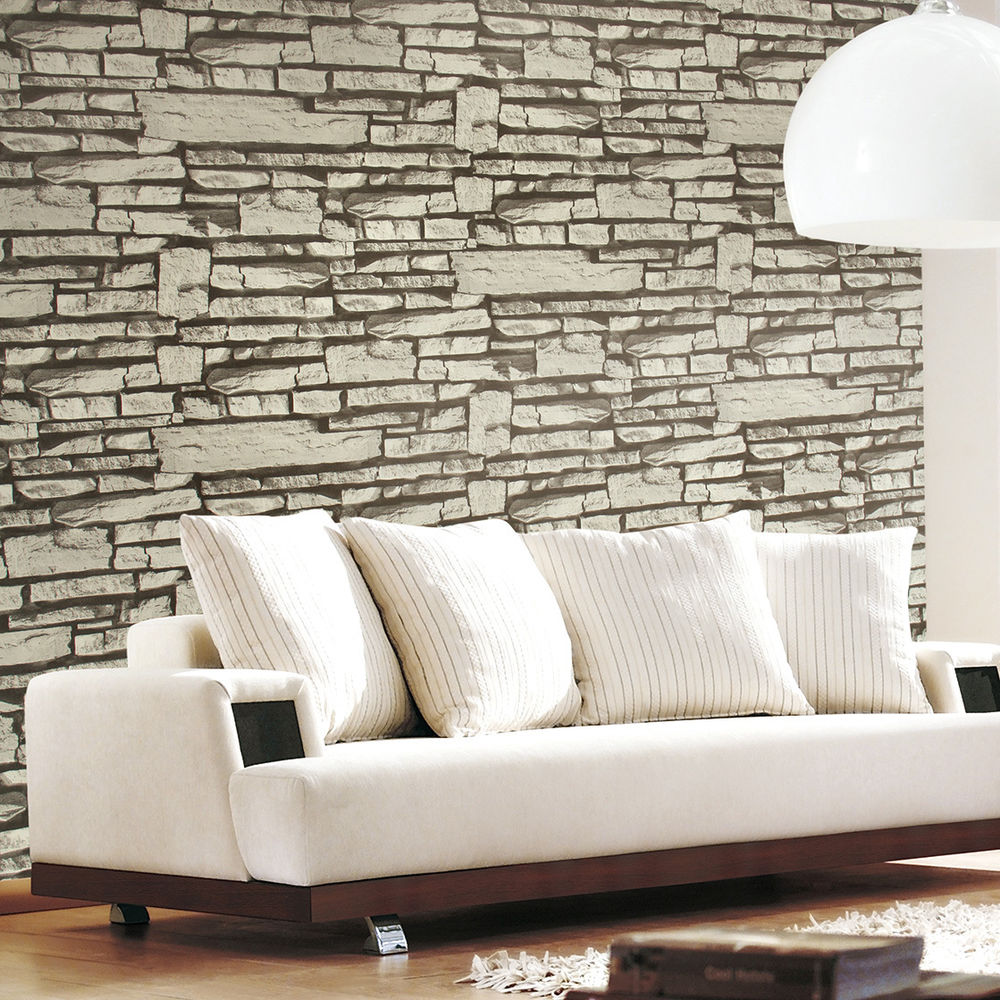 Modern Faux Stone Wallpaper Grey 3D Brick Living Room Homewall DECOR20
