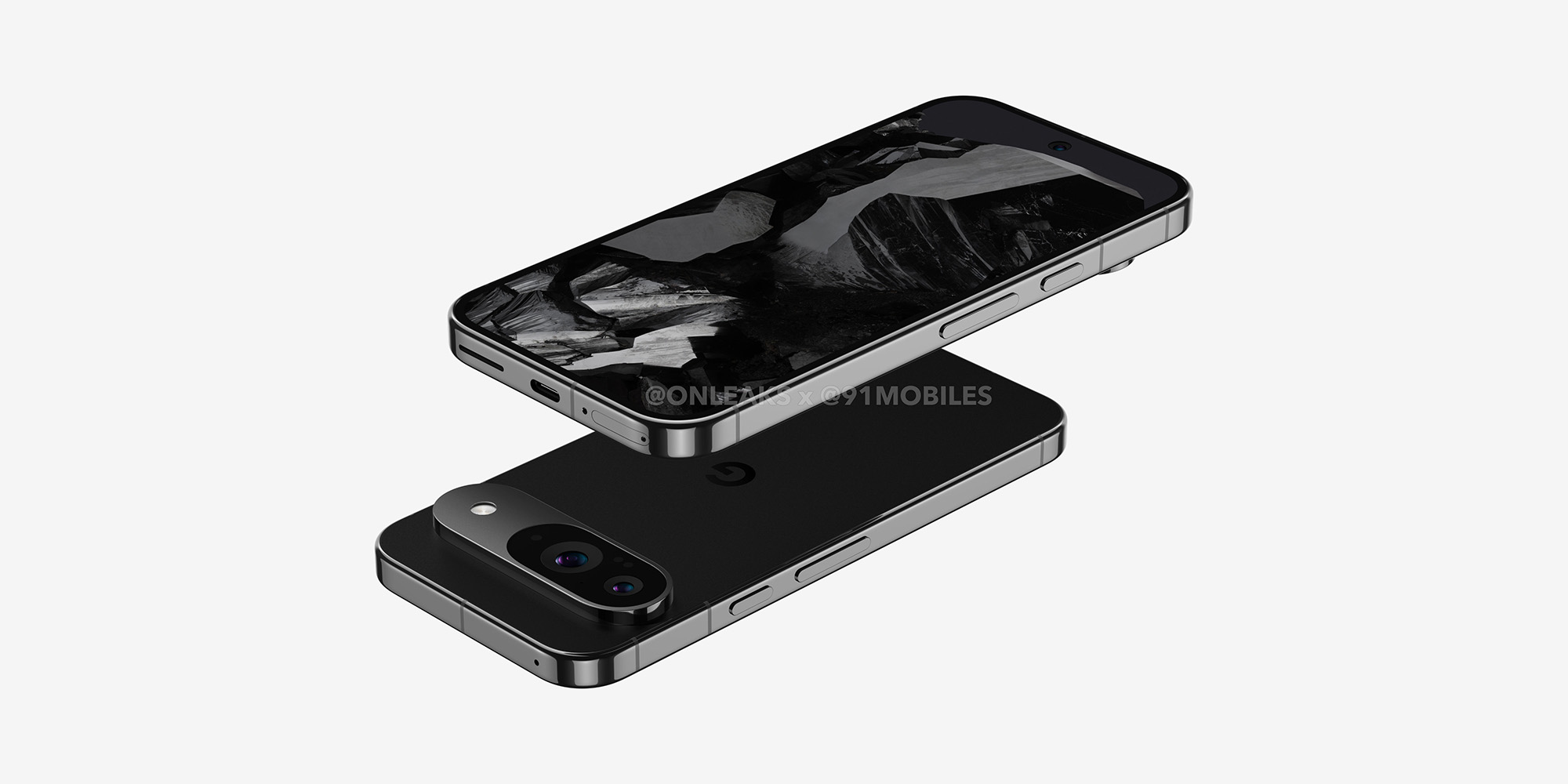 Leaked render of the Google Pixel 9 smartphone, showcasing its potential wallpaper and design