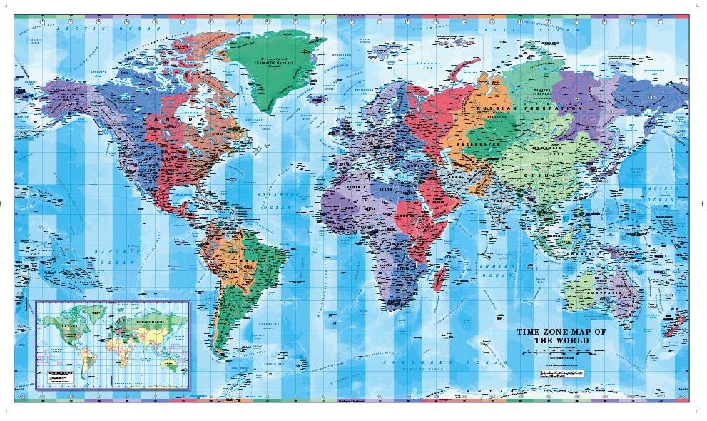 Wall Map World Time Zones Map 1 30000000 Matte Paper