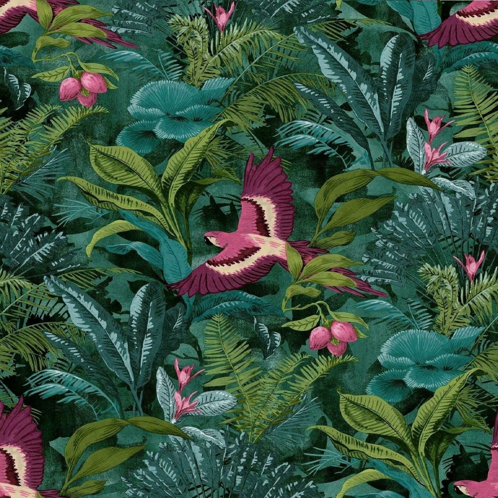Rasch Tropical Teal Green Rainforest Wallpaper Botanical Floral 1000x1000
