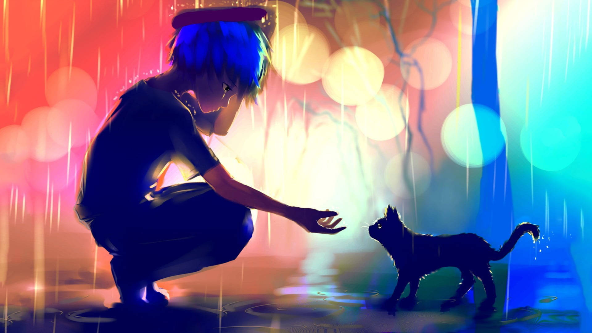 Rainy Feeling Alone With Cat Hyi065z987n33crm Wallpaper