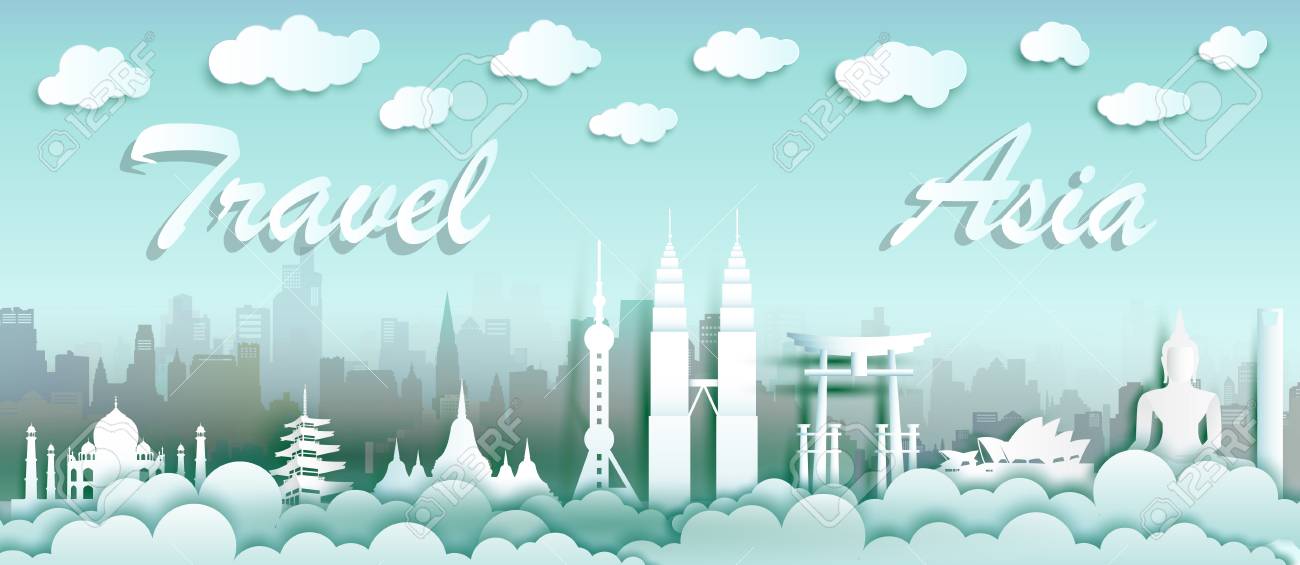 Landmarks Of The World With City And Tourism Asia Background