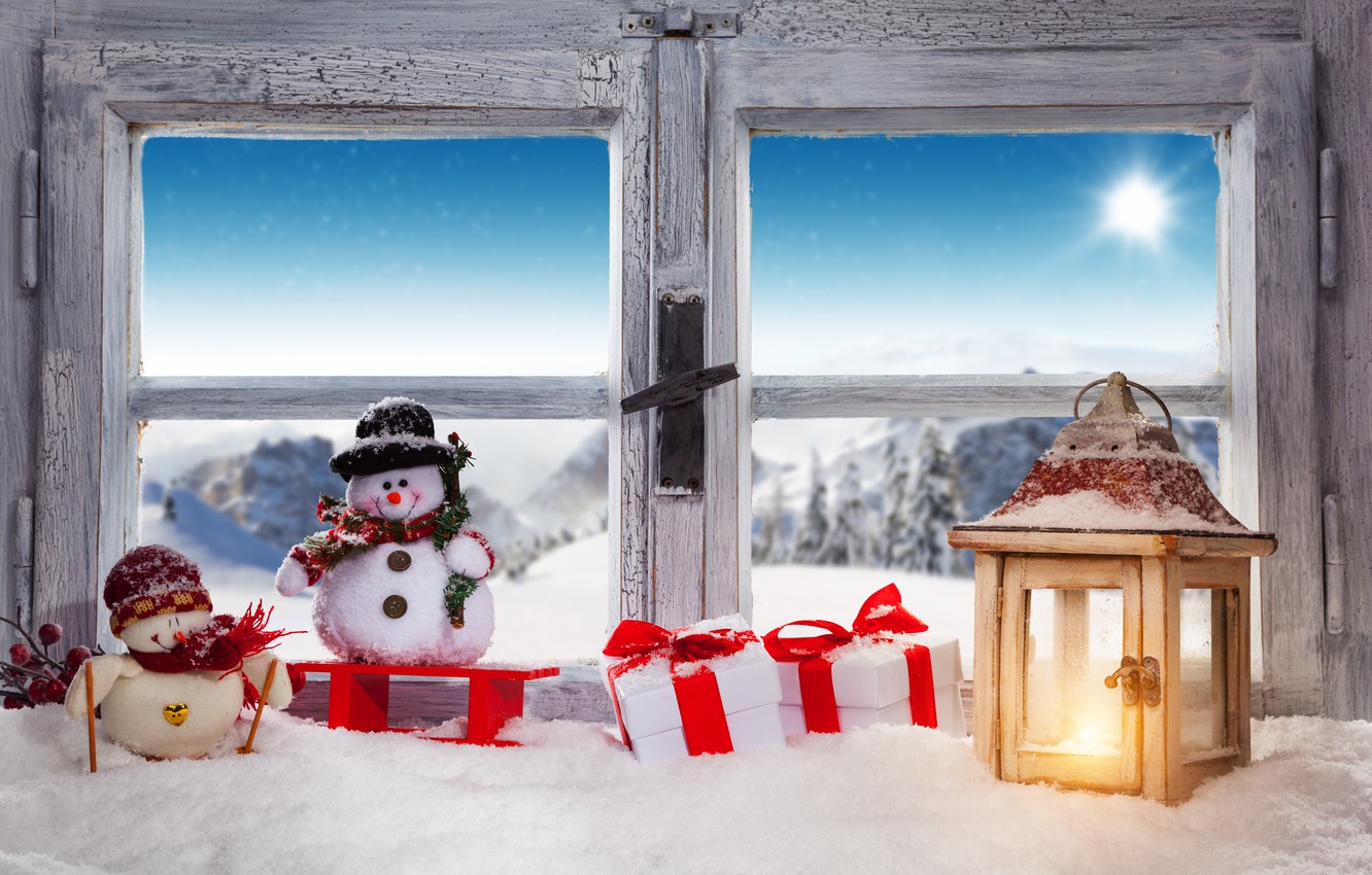 Wallpaper winter snow decoration New Year window Christmas 1332x850