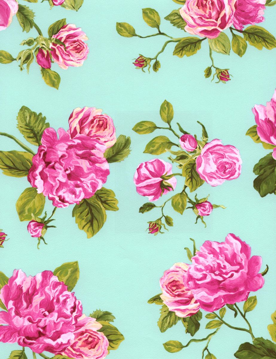 Decowunder Wallpaper Non Woven Big Roses Turquoise