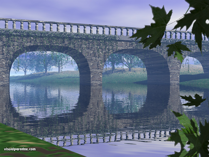 Crossing River Vines Stone Leaves Span Bridges 3d Wallpaper