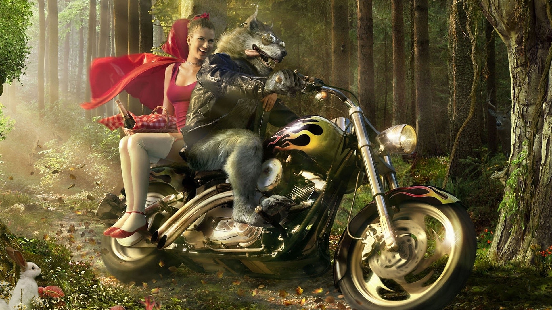Modern Little Red Riding Hood And The Wolf Wallpaper