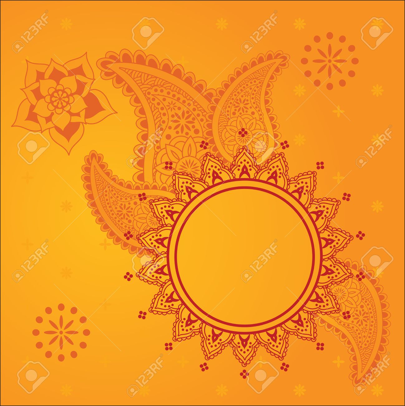 Traditional Yellow Indian Henna Design Background With Space