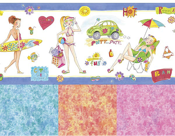 Beach Bum Girls Borders Hawaiian Wallpaper   Murals For Kids 600x465