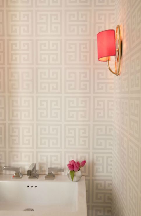 Bathroom With Repeat Pattern Greek Key Wallpaper Jonathan Adler