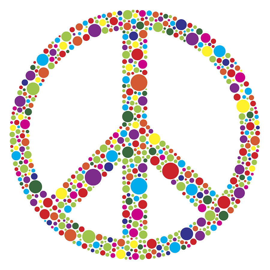Peace Signs And Polka Dots White Desktop Background With Colorful