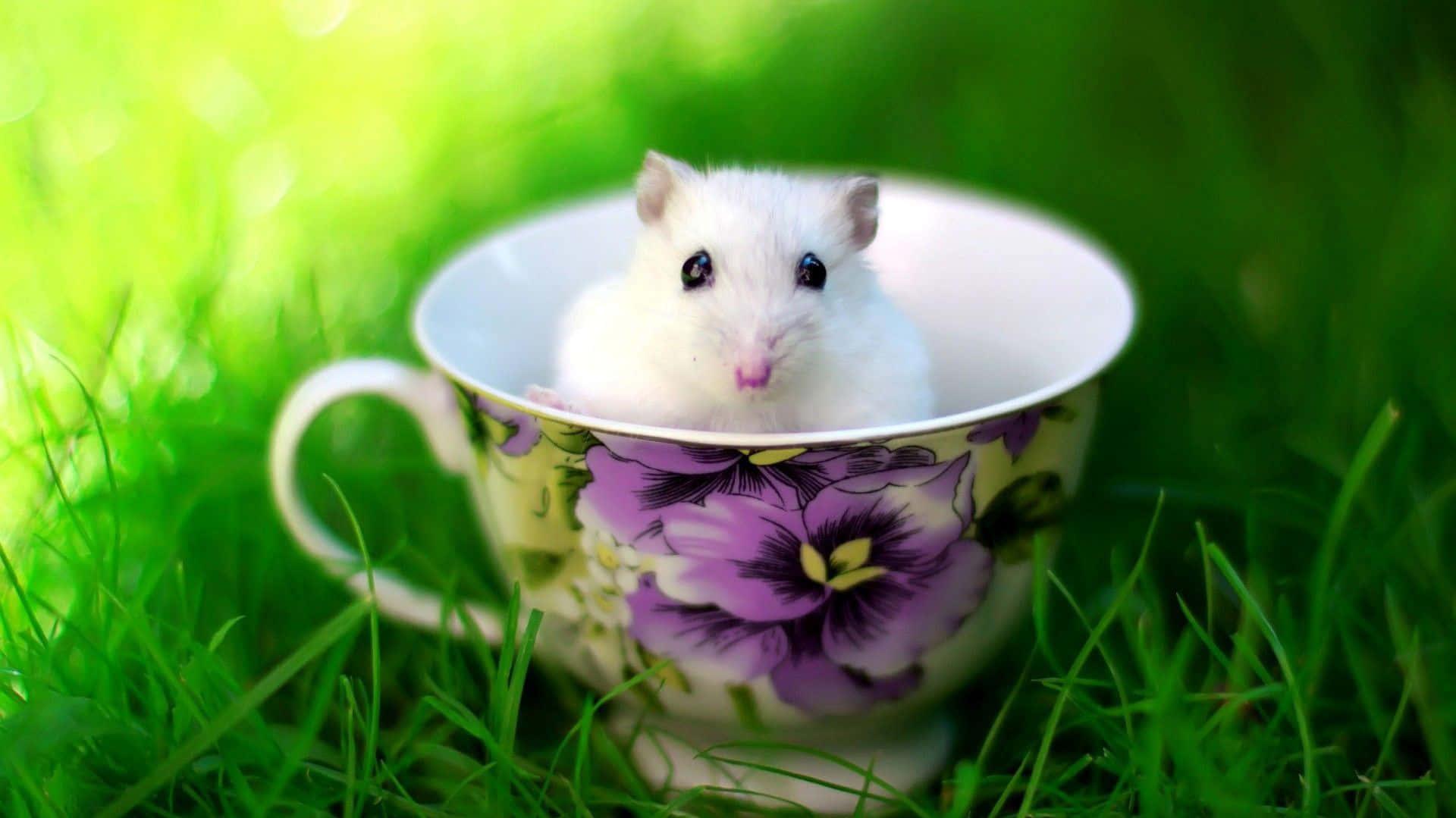 Download White Cute Rat Inside Tea Cup Picture