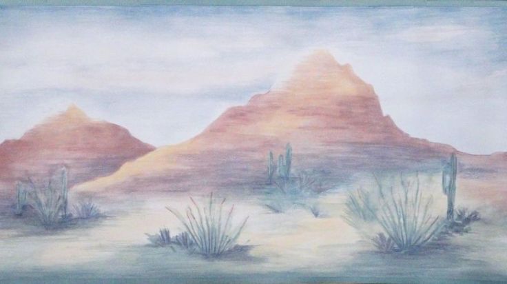 Cactus Mountain Southwestern Wallpaper Border Wall Decor Pastel Desert
