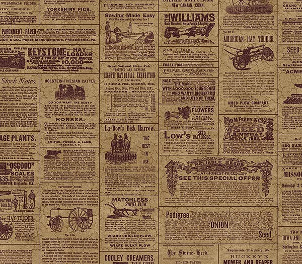 Farming Newspaper Wallpaper Burgundy