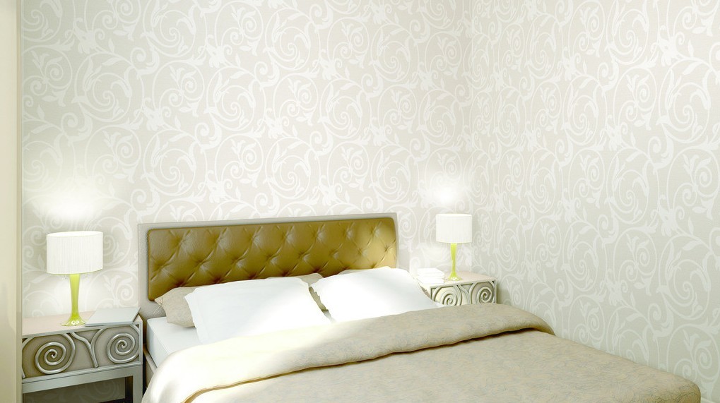 White pattern wallpaper the bedroom interior design 3D