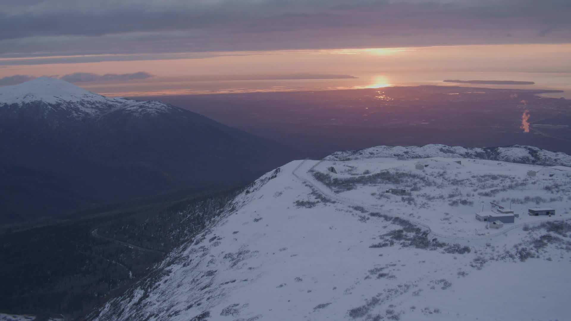 4k Stock Footage Aerial Video Snowy Slope Reveal Alpenglow At