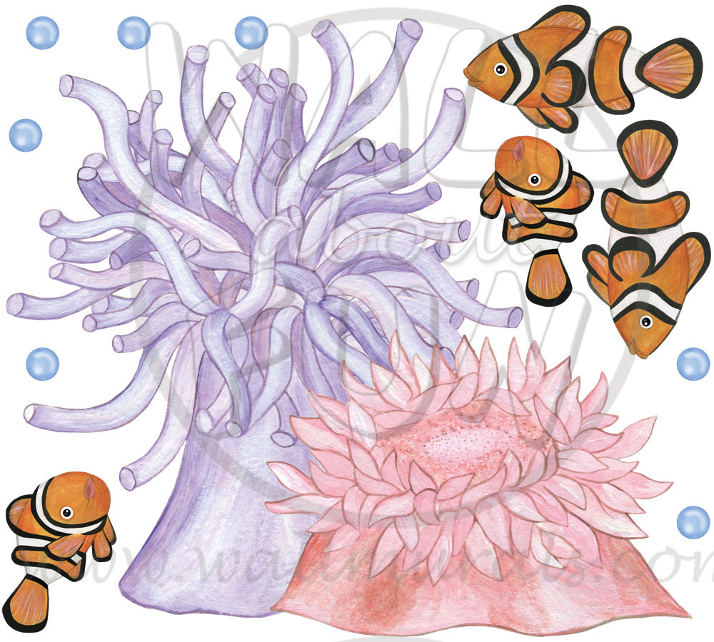 Under The Sea Theme Decals Anemone Pink Purple