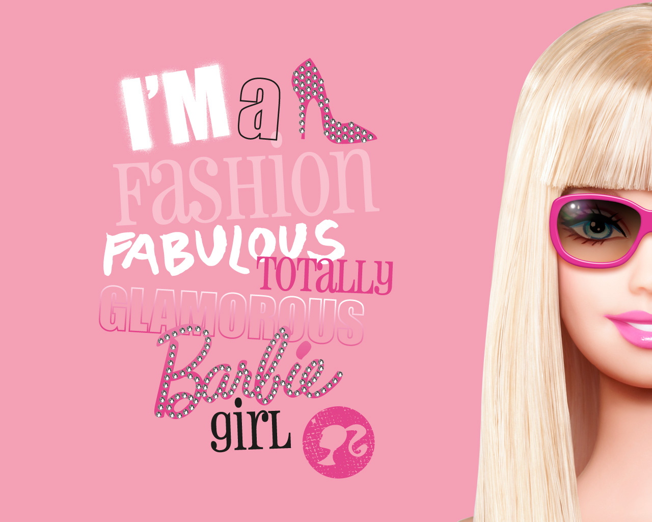 A stylish Barbie graphic on a pink background with the text 'I'm a Fashion Fabulous Totally Glamorous Barbie girl'